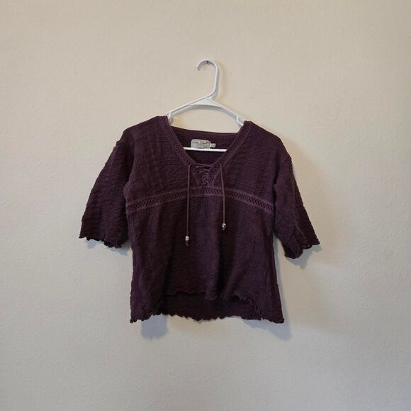 Women's Hand Made Knit Flowy Indie Hippie Fairy Style Corset Tie Up Blouse - Picture 1 of 6